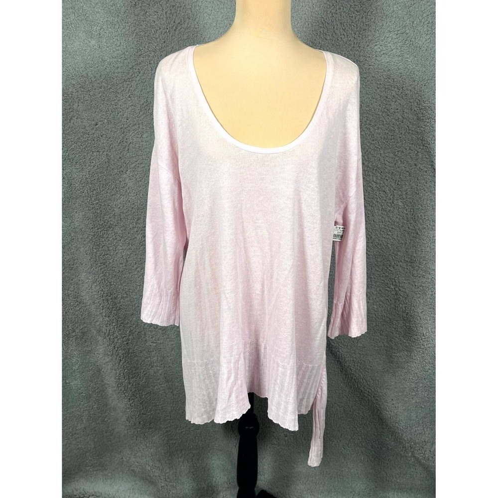 J.Jill Tunic Top Women XL Light Pink Linen Blend Asymmetrical Hemline Scoop Neck